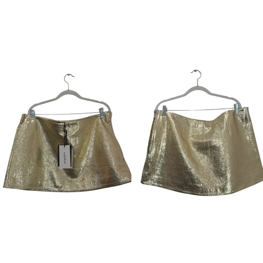 NWT RETROFÊTE ANNIE LEATHER mini skirt in GOLD (no belt)